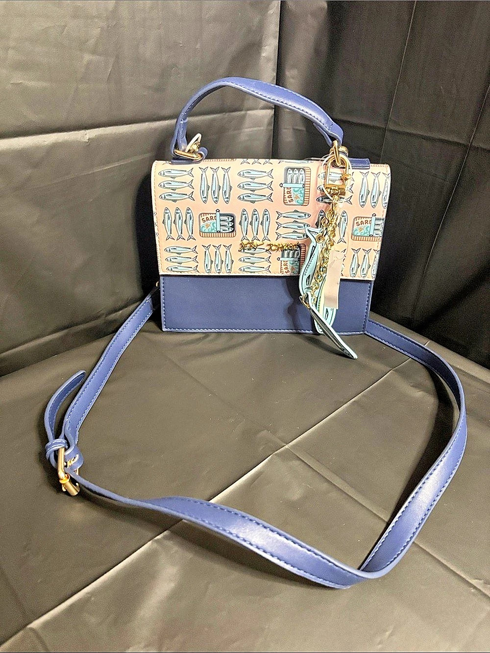Betsey Johnson Sardine Print Top Handle Crossbody Bag Blue & Pink